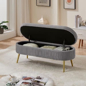 Gray Storage Dining Bench Velvet Suit a Bedroom Soft Mat Tufted Bench Sitting Room Porch Oval Footstool 43.3 in. W