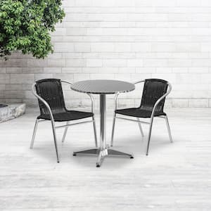 3-Piece Aluminum Outdoor Dining Set 23.5 in. Round Outdoor Table Set with 2 Rattan Chairs in Black