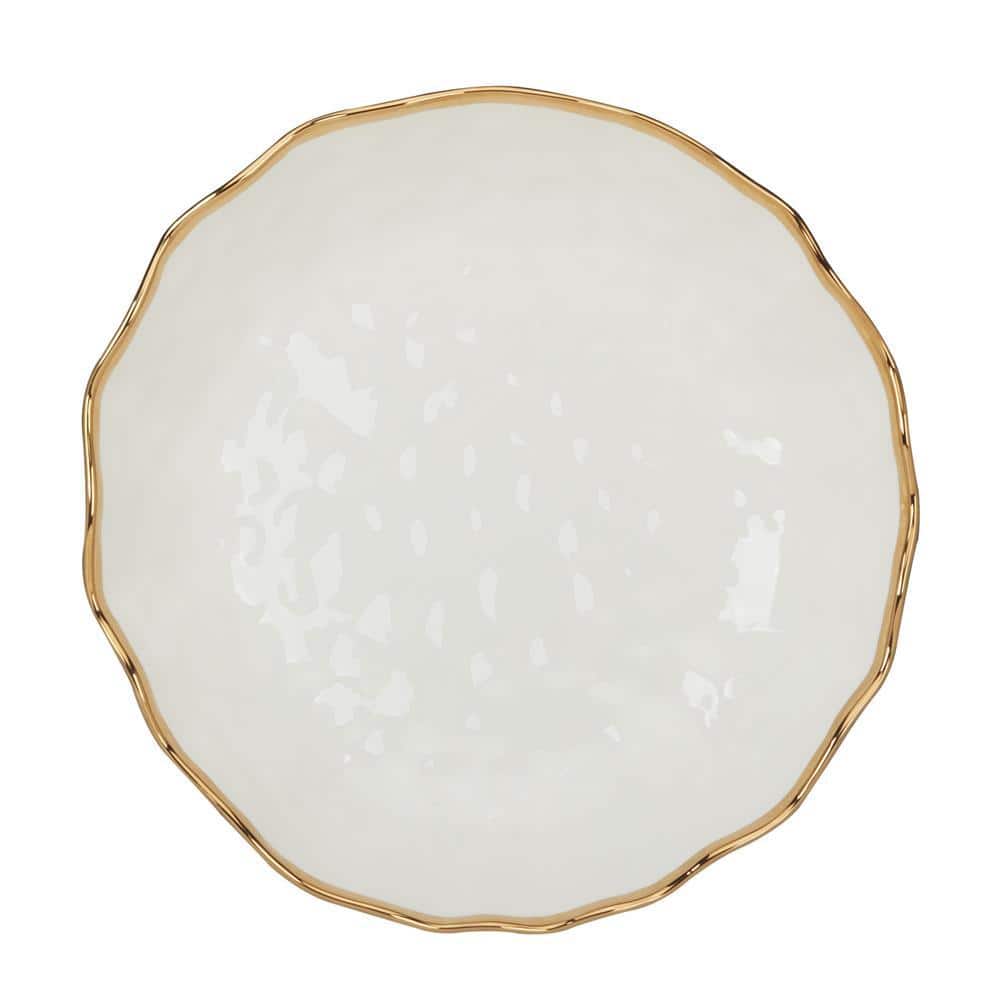 Gold Rimmed White Ceramic Serving Bowl, 13-inch