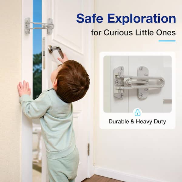 Swing Bar Silver Security Door Guard Hinged Bar Door Lock Latch Secondary Security Lock for Door