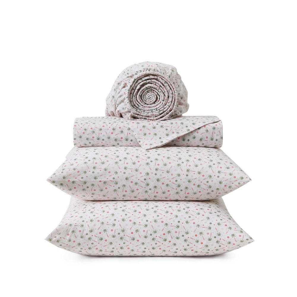 Pickleball Palm 4-Piece White/Pink Cotton Percale King Sheet Set price history on PriceWatchPro