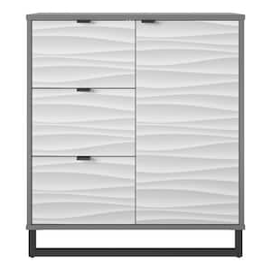 Fulton 1 Door / 3 Drawer Accent Cabinet, Faux Wave Pattern with Graphite