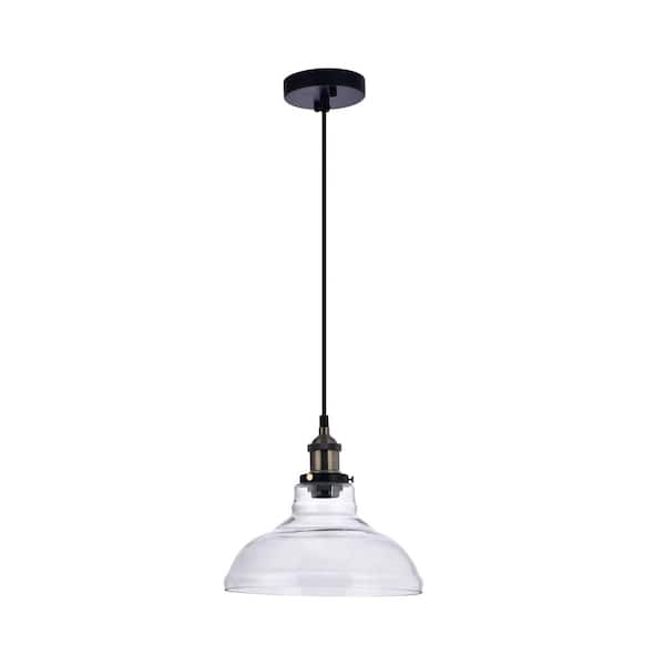 LAZZUR Blavet 11 in. 1-Light Matte Black Pendant with Clear Glass Shade