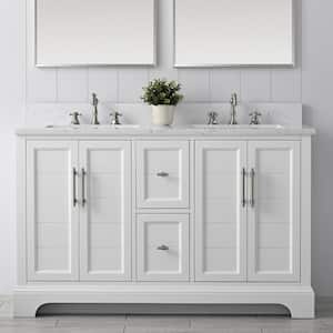 Chambery 54 in. W x 22 in. D x 34.5 in. H Bathroom Vanity in White with White Engineered Marble Top