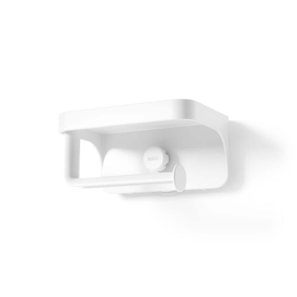 White Adhesive Toilet Paper Holder with Shelf