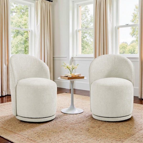 Light Sand Chenille Fabric Swivel Dining Side Chair (Set of 2)