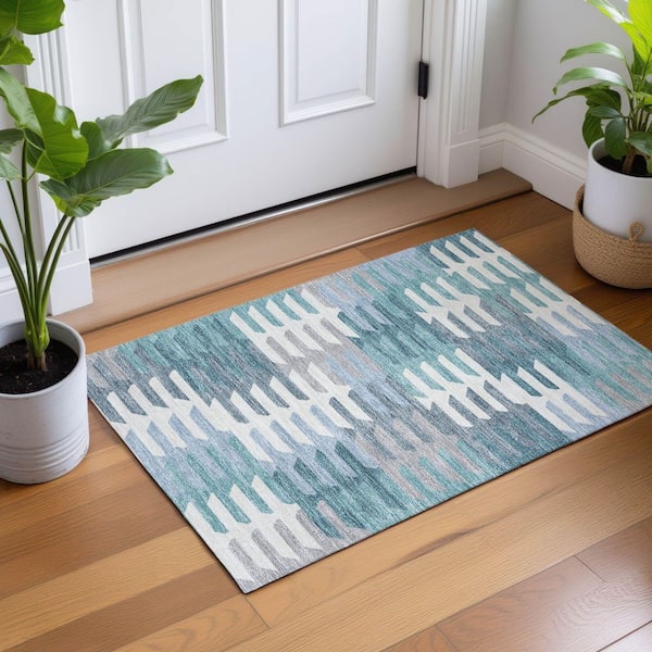 Chantille Machine Washable Indoor/Outdoor Abstract ACN2328 Teal 2 ft. x 3 ft. Accent Rug