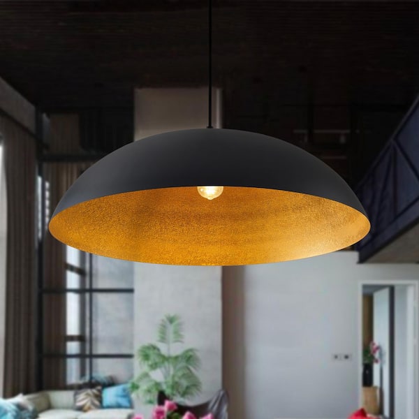 aiwen Vintage 30.91 in. 1-Light Black and Gold Dome Pendant Light Farmhouse Island Oversized Ceiling Hanging Light