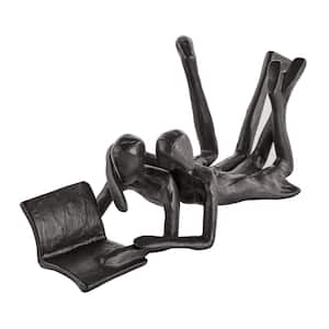 Brown Cast Iron Abstract Couple Reading Book Together Sculpture - Tabletop Figurine for Desks or Shelves