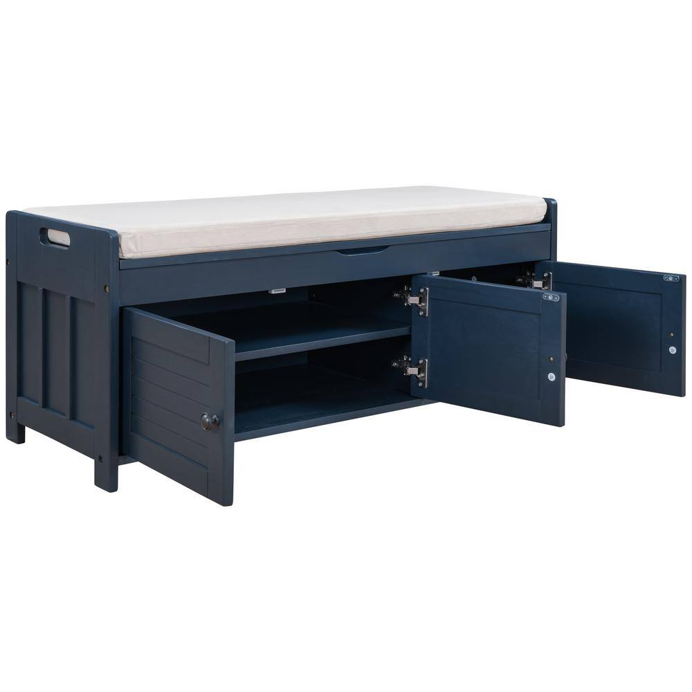 Antique Navy MDF Bench with Removable Cushion 18 in. x 43.5 in. x 16 in.