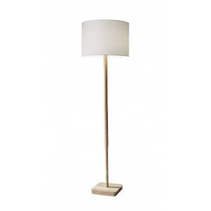 58.5 in. Natural Solid Wood Traditional Shaped Standard Floor Lamp With White Drum Shade
