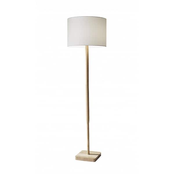HomeRoots 58.5 in. Natural Solid Wood Traditional Shaped Standard Floor Lamp With White Drum Shade