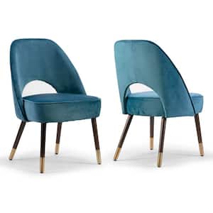 Amber Blue Velvet Modern Dining Chair with Beech Wood Legs (Set of 2)