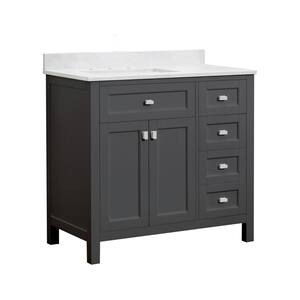 Juniper 36 in. W x 21 in. D x 34-1/2 in. H Bath Vanity in Charcoal Gray with Engineered Stone Top and Ceramic Basin