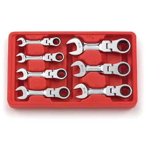 SAE 72-Tooth Stubby Flex Head Combination Ratcheting Wrench Tool Set (7-Piece)