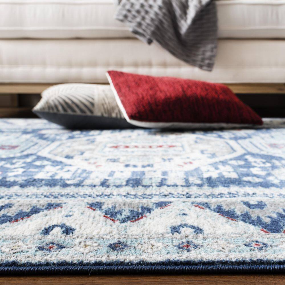 Blue and Cream Geometric Square Area Rug 80"