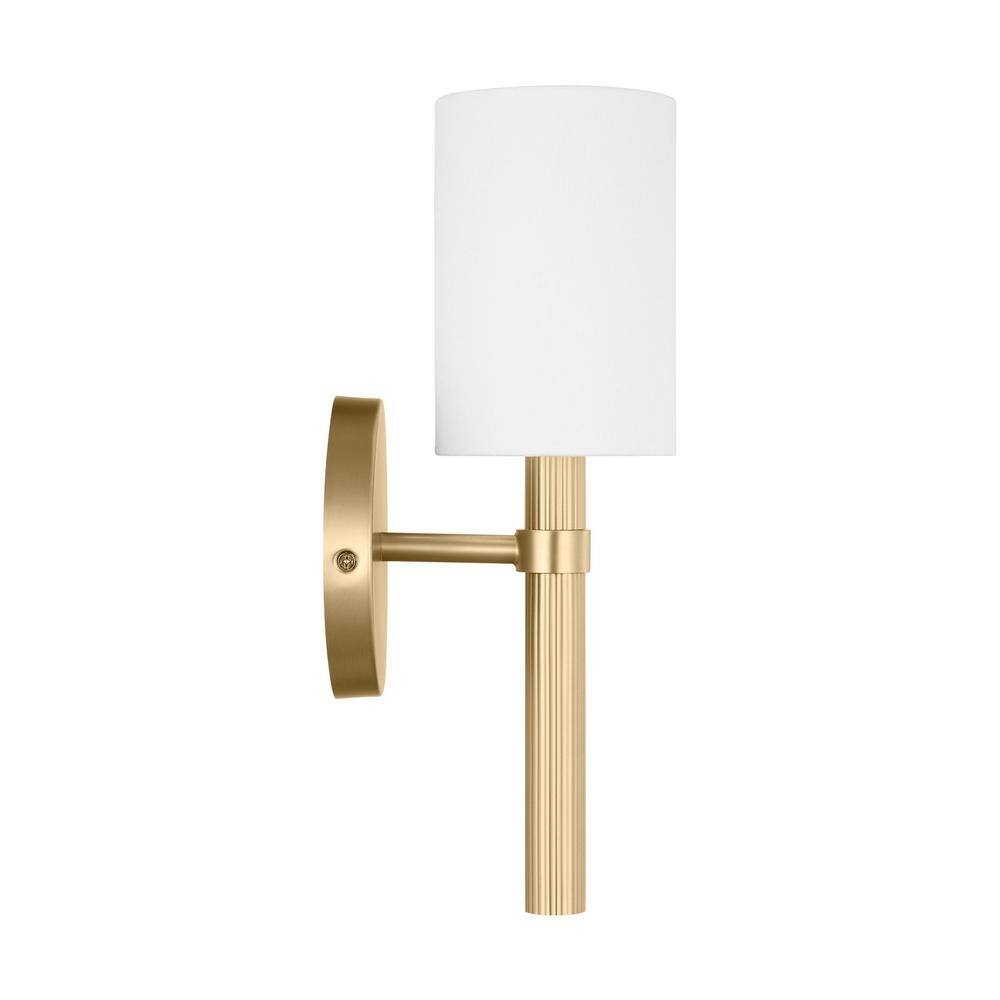 Satin Brass Wall Sconce with White Linen Shade