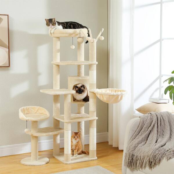 Foobrues Beige 59 in. Cat Tree, Cat Tower for Large Cats, Multi