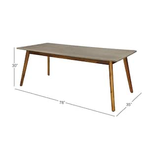 Brown Rectangle Cement Outdoor Dining Table with Wooden Tapered Legs