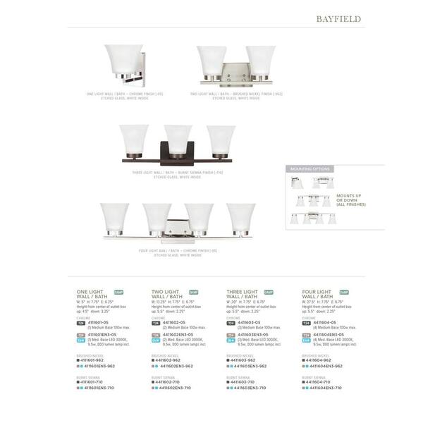 Generation Lighting - Bayfield 27.5 in. 4-Light Brushed Nickel Contemporary Wall Bathroom Vanity Light with Satin Etched Glass Shades