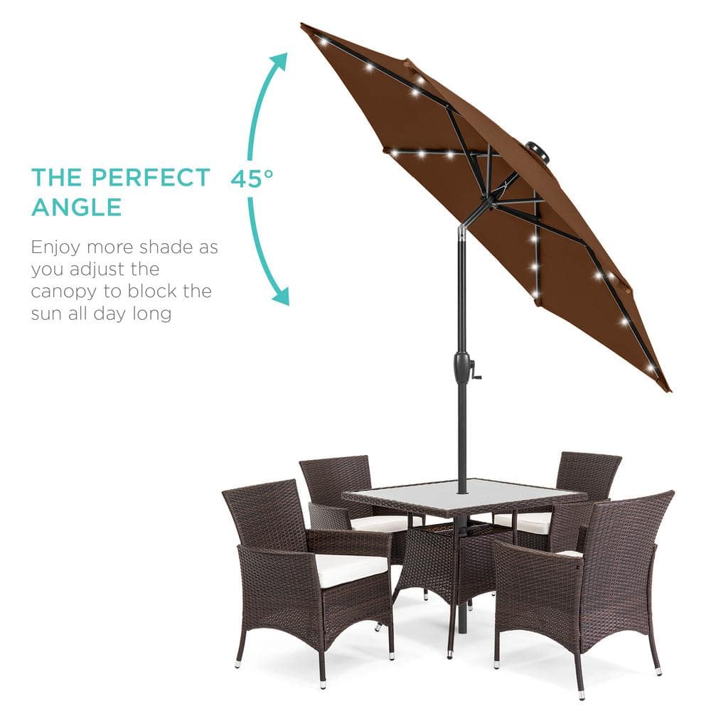 7.5ft Brown Solar LED Outdoor Patio Umbrella with Steel Pole