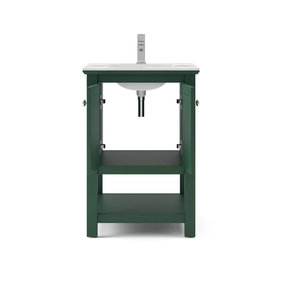 Manchester 24" Dark Green Freestanding Single Sink Vanity with White Ceramic Top