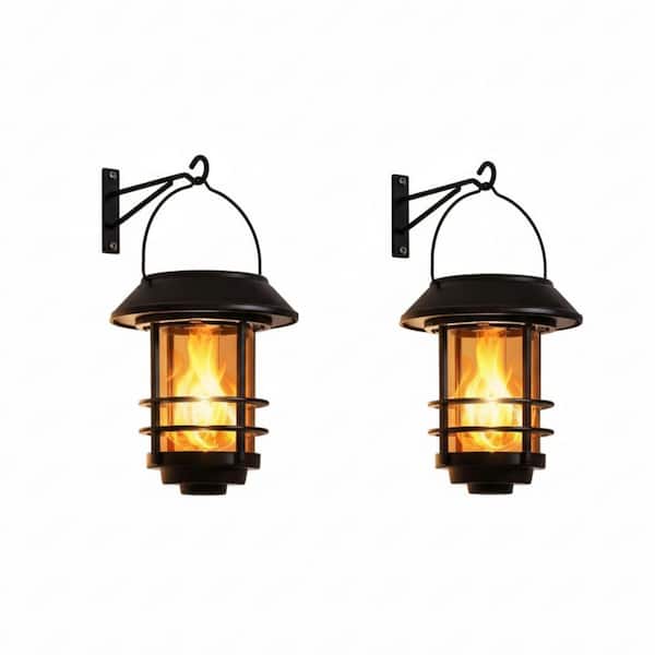 Solar Lanterns Outdoor Waterproof, 2-Pack Flickering Flames Hanging Solar Lights Garden Stake