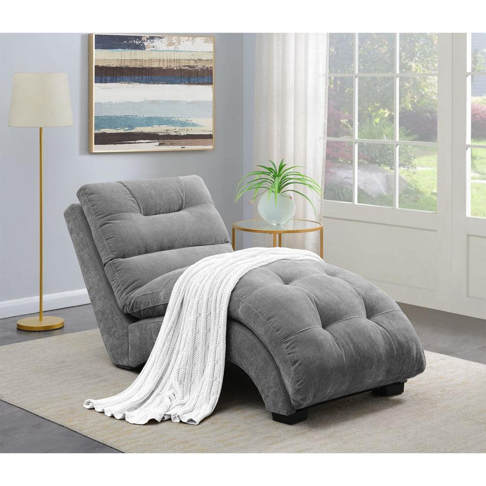 Gray Microfiber Armless Chaise Lounger with Tufted Design