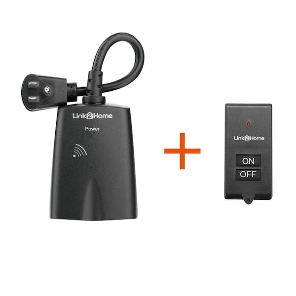 Link2Home 15 Amp Wireless Outdoor Remote Control Outlet Switch - 1 RCV with 2 Grounded Outlets and 1 Remote, Black