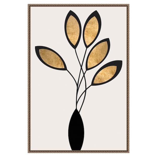 Amanti Art "Cinco Nero" by Kubistika 1-Piece Floater Frame Giclee Abstract Canvas Art Print 33 in. x 23 in.