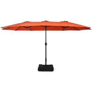 15 ft. Iron Market Double-Sided Twin Patio Umbrella with Crank and Base, Sturdy 12-Rib Metal Structure,Orange