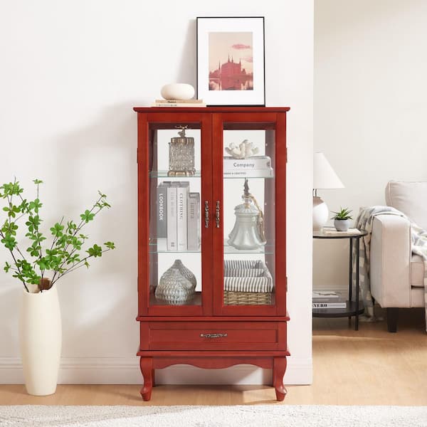 ダイニング　クリオキャビネット　アメリカ Walnut 70.5 in. H Corner Curio Display Cabinet with 5