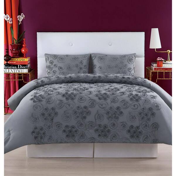 Christian Siriano Pretty 3-Piece Grey Full/Queen Comforter Set