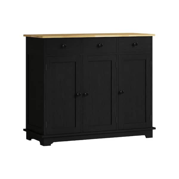 39 in. Black Wood Sideboard Coffee Bar, Modern Kitchen Storage Cabinet with 3 Drawers, 2 Doors and Adjustable Shelf