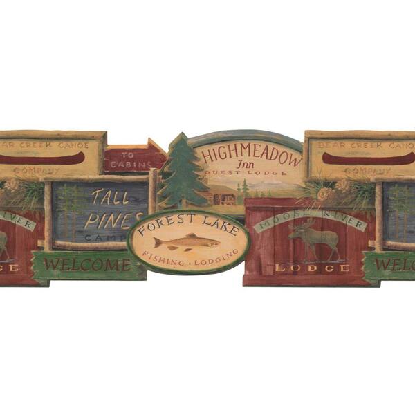 York Wallcoverings Lake Forest Lodge Rustic Lodge Signs Wallpaper Border