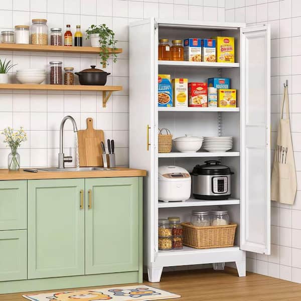 Boyel Living White 33 in. H Metal Storage Cabinet Bathroom Floor