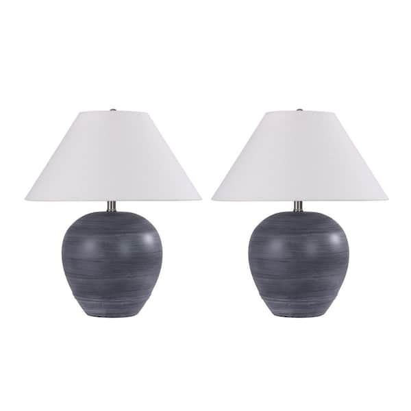 21 in. Black with White Stripe Table Lamp For Living Room(Set of 2)