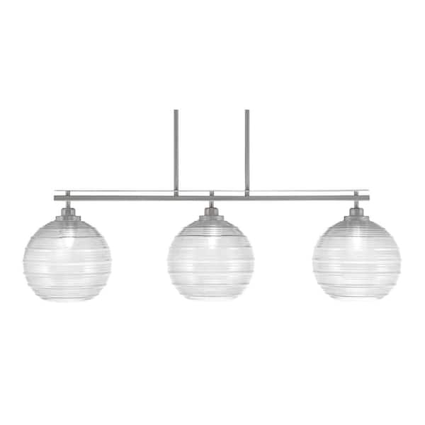 Unbranded Monroe 3-Light Brushed Nickel, Billiard Light, Any room with 10 in. Clear Ribbed Glass Shades no bulbs included
