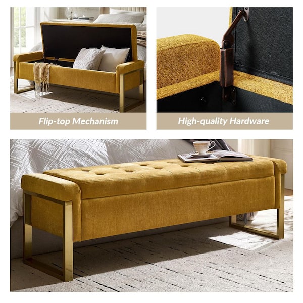 JAYDEN CREATION Alina Mustard Modern Upholstered Flip Top Storage