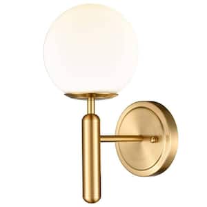 9.5 in. 1-Light Antique Gold Modern Wall Sconce with Standard Shade
