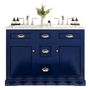 Epic 48 in. W x 22 in. D x 34 in. H Double Bathroom Vanity in Blue with White Quartz Top with White Sinks