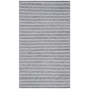Striped Kilim Navy Blue Doormat 3 ft. x 5 ft. Striped Area Rug