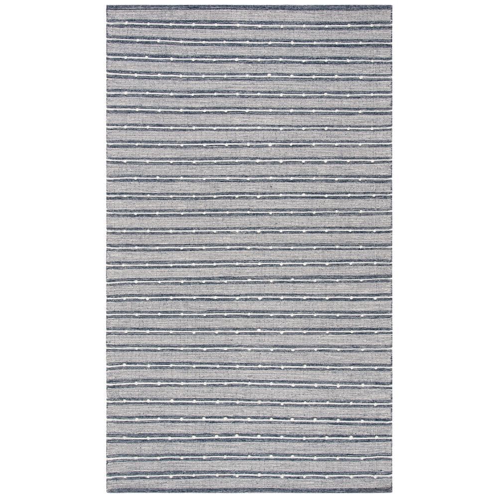 Boho-Chic Striped Kilim Blue Wool-Cotton Handwoven Area Rug