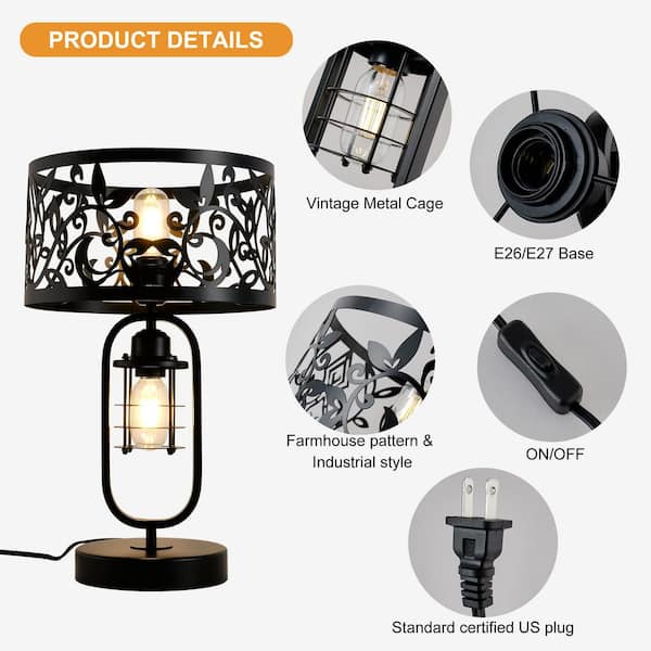 Genoci 11.81 in. 2 Light Black Modern Standard Table Lamp with