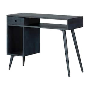 Kodali 39.25 in. Rectangle Dark Blue Wood 1-Drawer Desk with Shelf