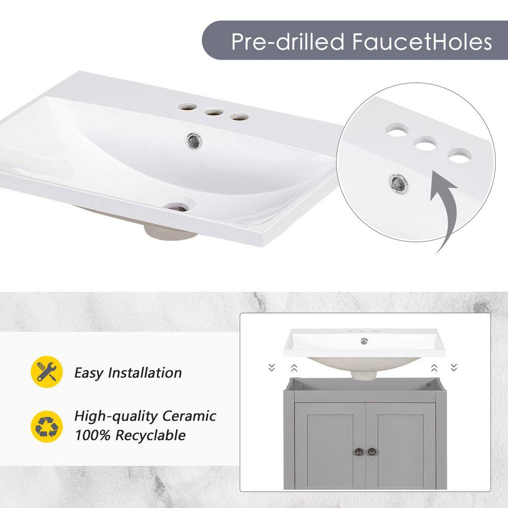 Gray MDF Freestanding Single Bathroom Vanity with Cultured Marble Sink