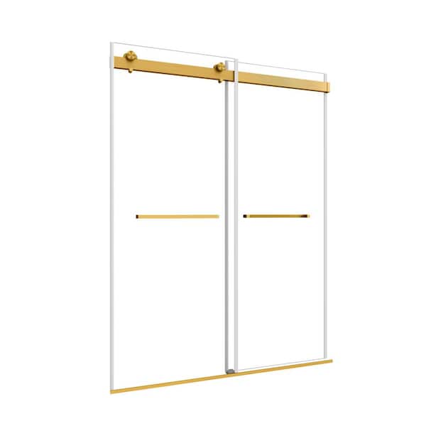 Modern 48 in. W x 74 in. H Double Sliding Frameless Shower Door in Brushed Gold Finish with 5/16 in. (8mm) Clear Glass