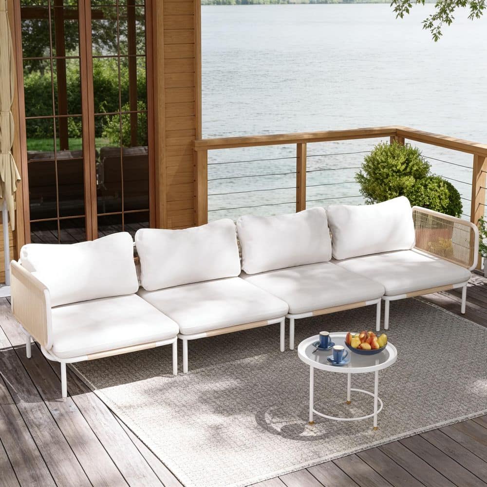 4-Piece Metal Outdoor Sectional Set with Beige Cushions price history on PriceWatchPro