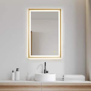 Apollo 24 in. W x 36 in. H Rectangular Framed LED Bathroom Vanity Mirror in Brushed Gold