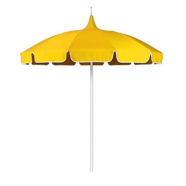 California Umbrella 8.5 ft. Silver Aluminum Commercial Pagoda Market Patio Umbrella Fiberglass Ribs in Sunflower Yellow Sunbrella